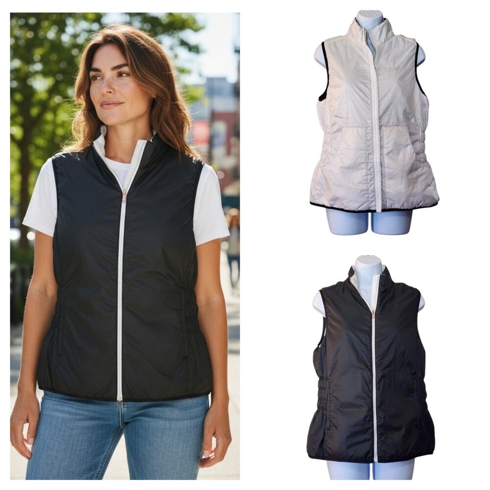 Nike Womens Reversible Puffer Vest Size M Black White Full Zip Pockets